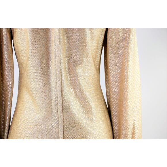 Vintage 1960s Gold-Silver Long Sleeved Dress with Button Detailing Medium - Picture 4 of 10